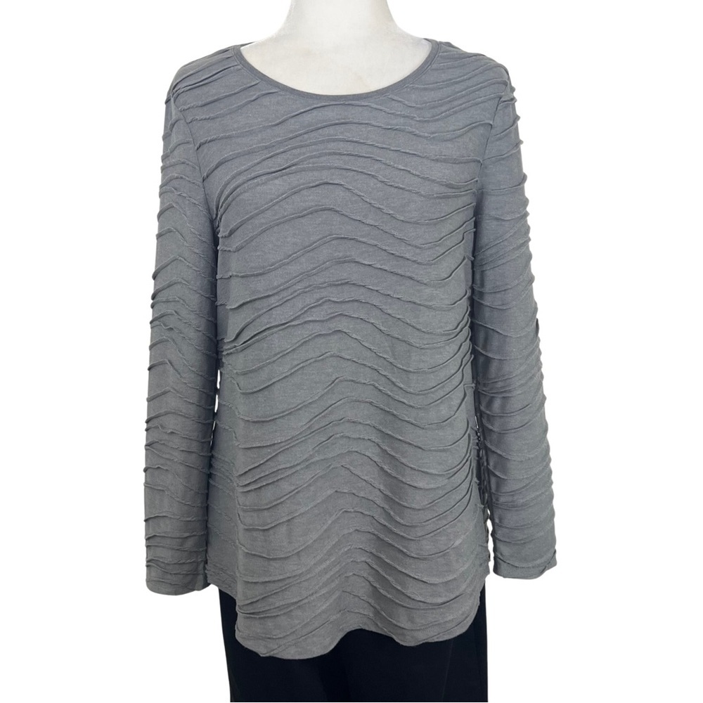 Chico’s Solid Textured Top Long Sleeve Gray M Medium 570247582